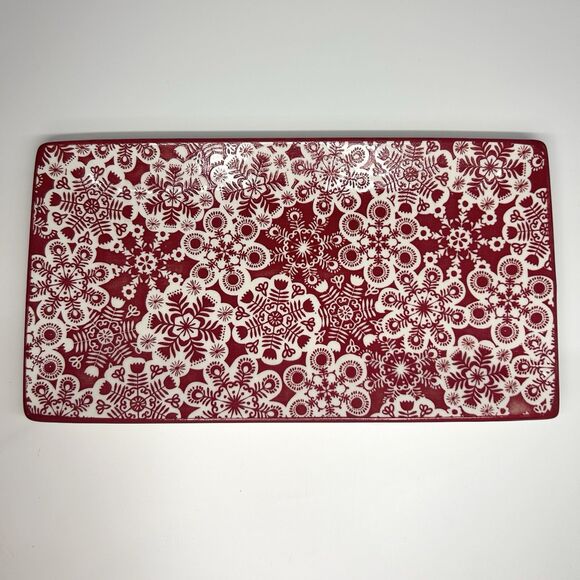 Hallmark Red & White Snowflake Design Rectangular Tray Dish Christmas Holiday - Picture 1 of 5